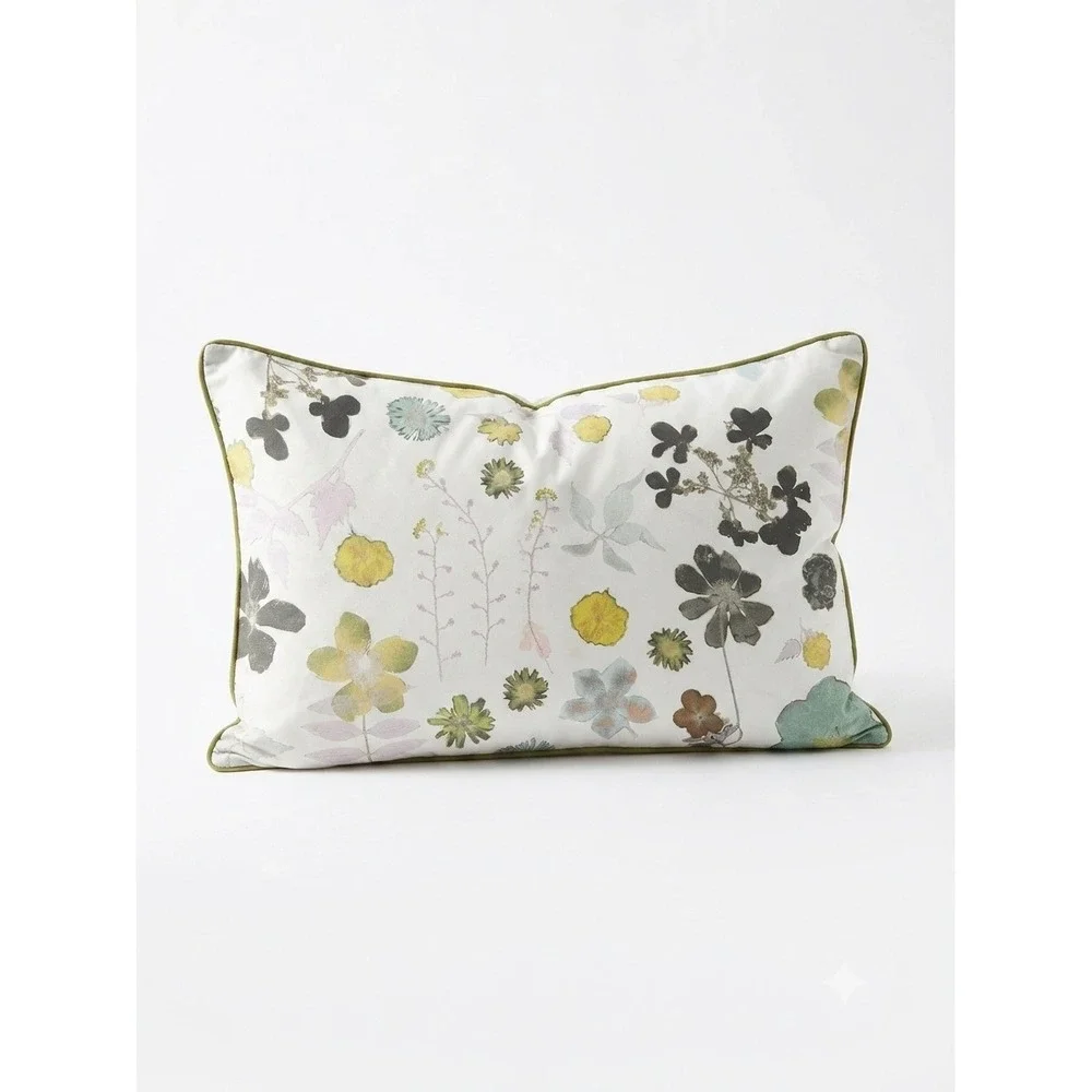 Celerie by Celerie Kemble Botanical Floral Pillow Sham Cotton Linen Olive Green